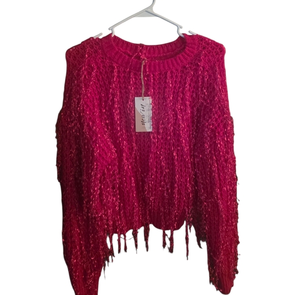 Pink Lily Sweaters - Fringe Long Sleeve Top